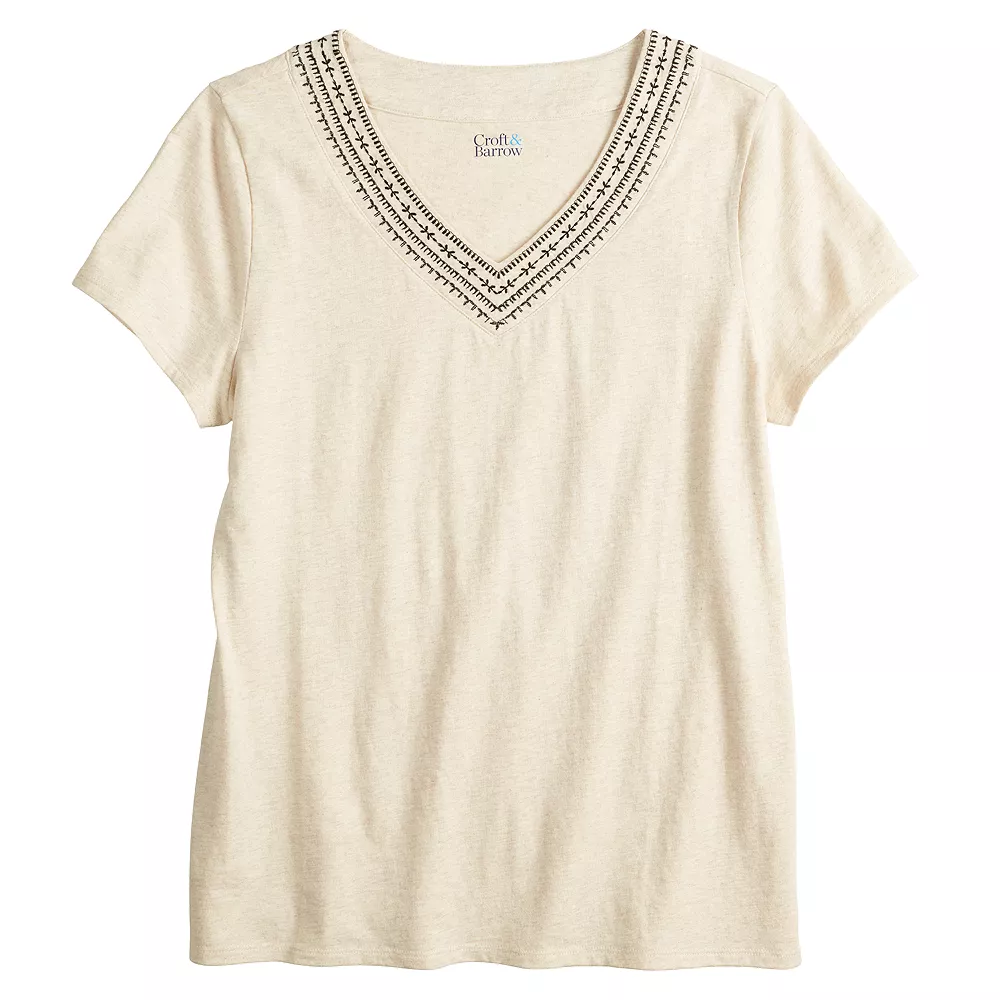 Women's Croft & Barrow® Embroidered V-Neck Top - Image 6