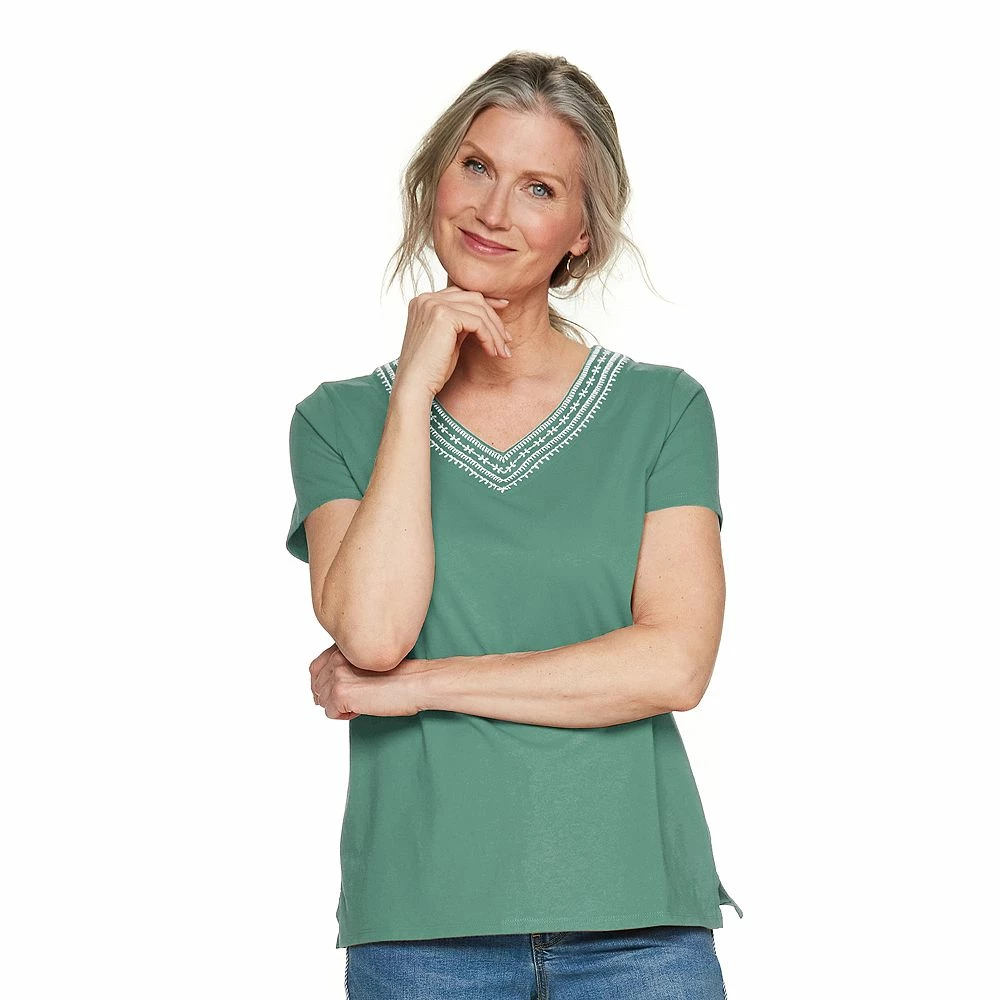 Women's Croft & Barrow® Embroidered V-Neck Top - Image 4