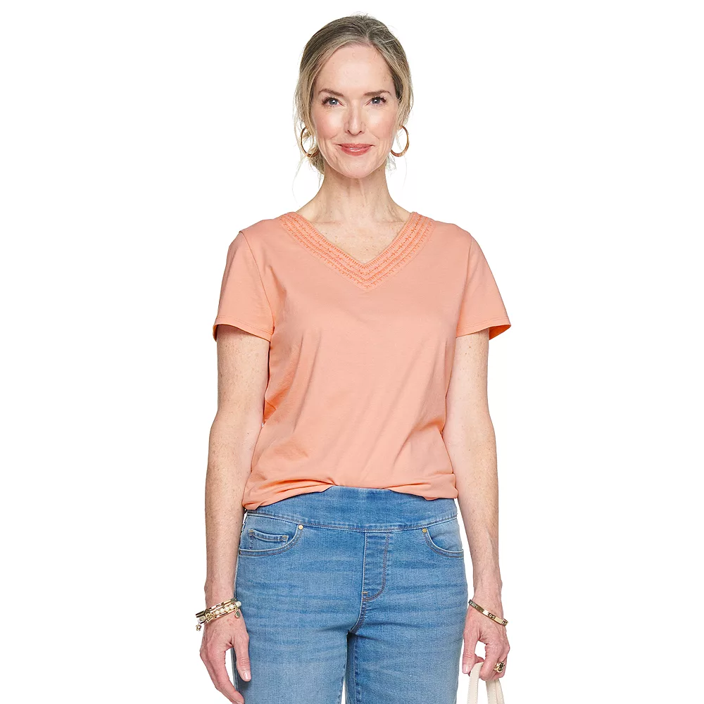 Women's Croft & Barrow® Embroidered V-Neck Top - Image 2