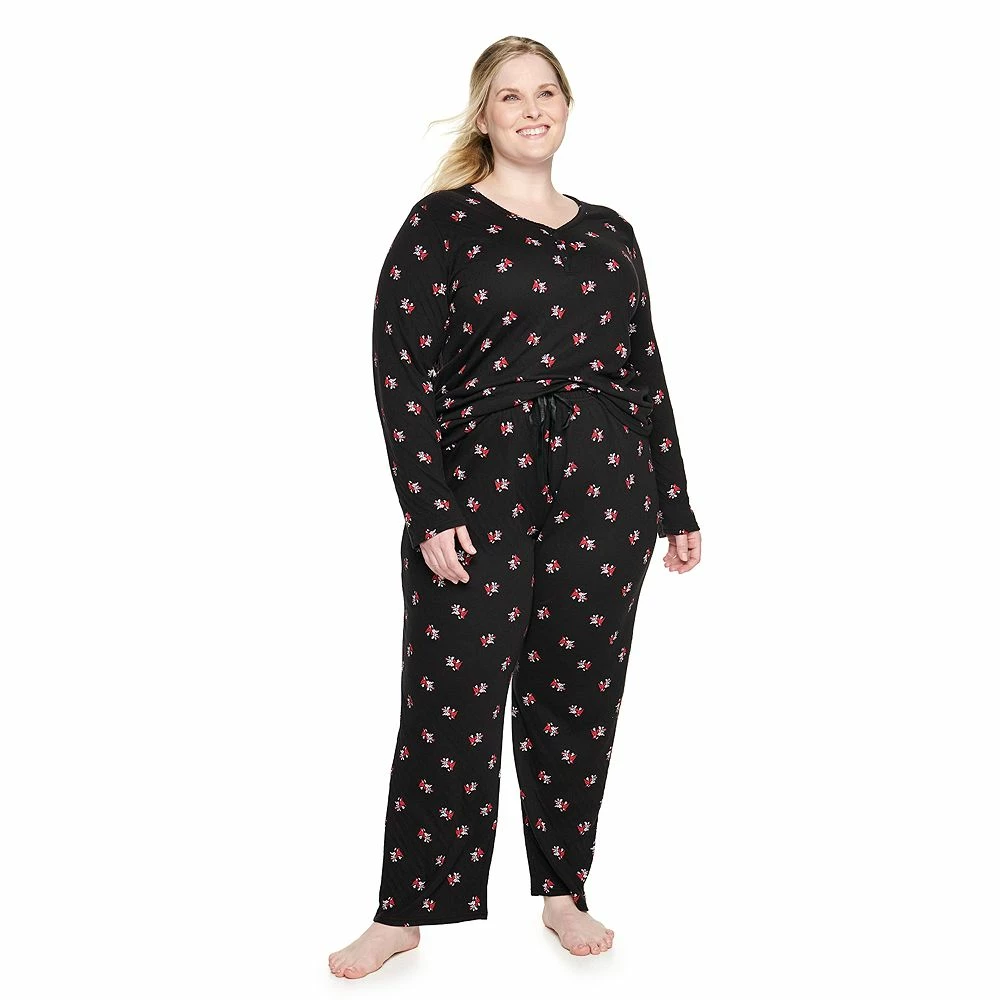 Plus Size Croft & Barrow® Textured Knit Henley Long Sleeve Pajama Top & Pajama Pants Sleep Set - Image 4