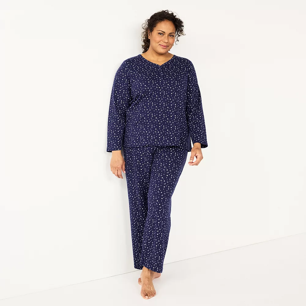 Plus Size Croft & Barrow® Textured Knit Henley Long Sleeve Pajama Top & Pajama Pants Sleep Set