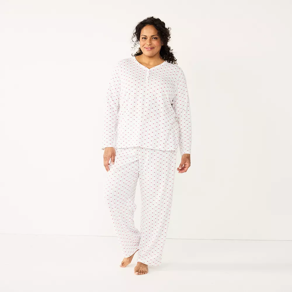 Plus Size Croft & Barrow® Textured Knit Henley Long Sleeve Pajama Top & Pajama Pants Sleep Set - Image 2