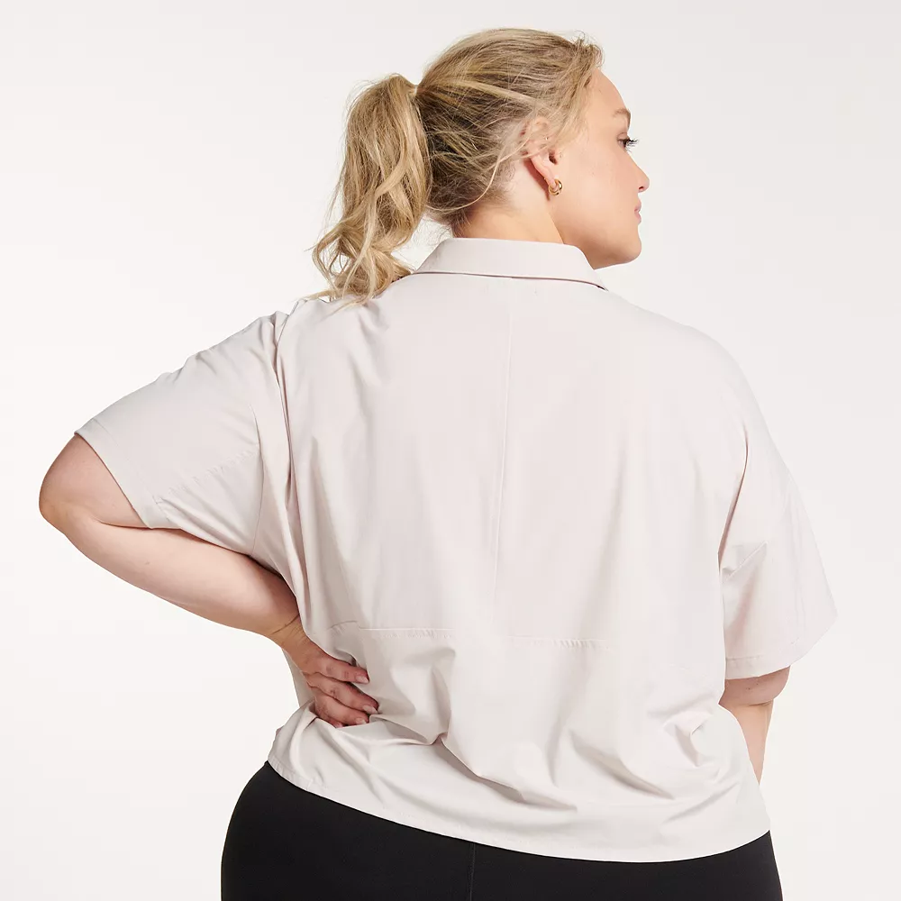 Plus Size FLX Collared Woven Crop Shirt - Image 3