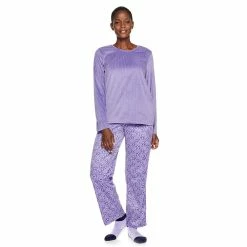 Petite Croft & Barrow® Velour Long Sleeve Pajama Top & Pajama Pants Set