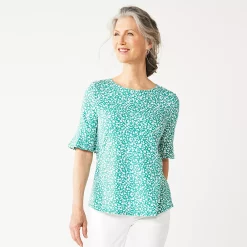 Women's Croft & Barrow® Print Ruffle Sleeve Tee