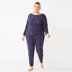 Plus Size Croft & Barrow® Long Sleeve Pajama Top & Pajama Pants Sleep Set